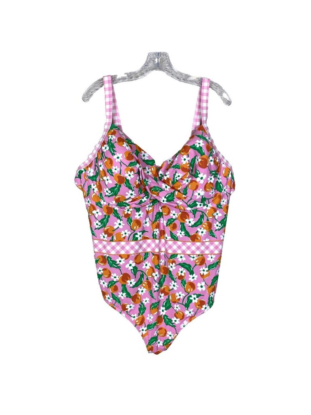 Lands End Draper James Womens 26W Swimsuit One Piece Pink Orange Floral Gingham